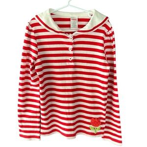 Gymboree Red White Stripes Sailor Collar Red Sequin Flower Applique Top Size 9